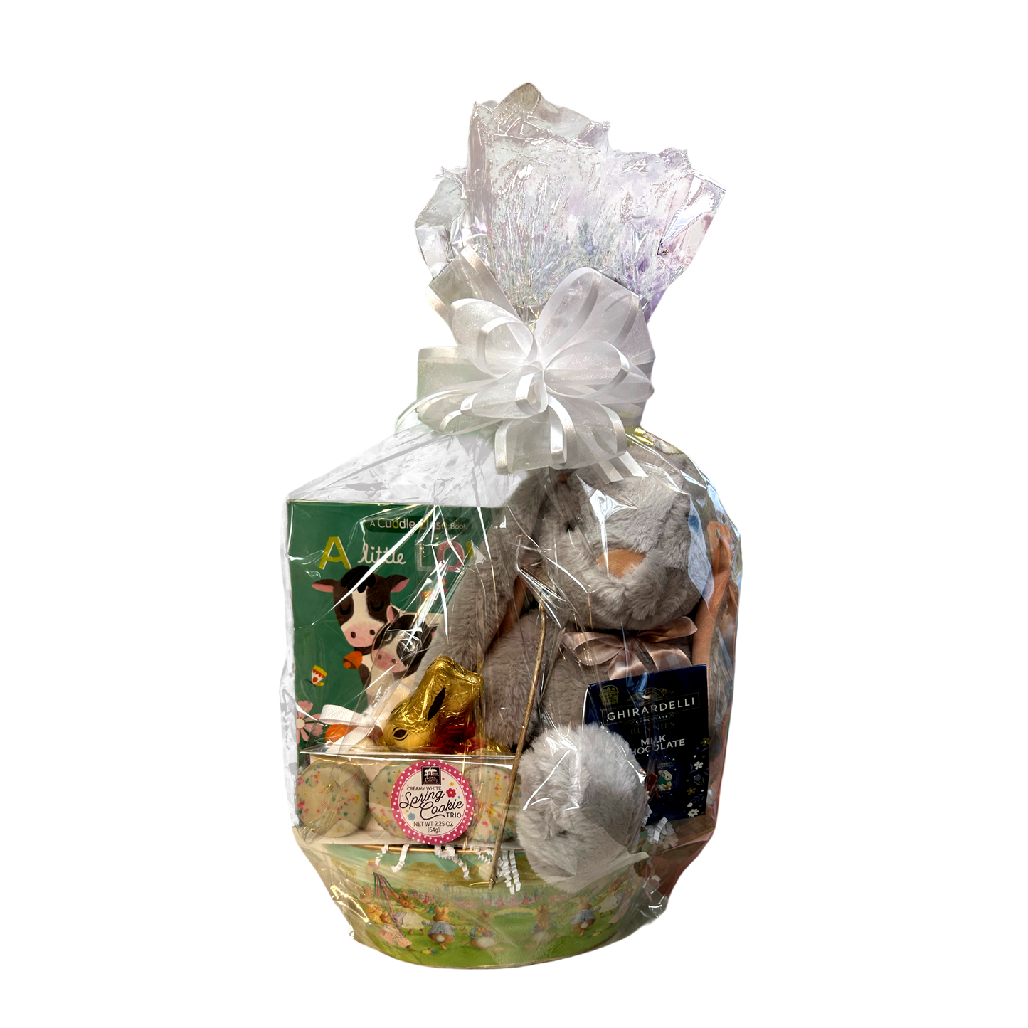 Greek Easter Basket Grey Floral Bunny