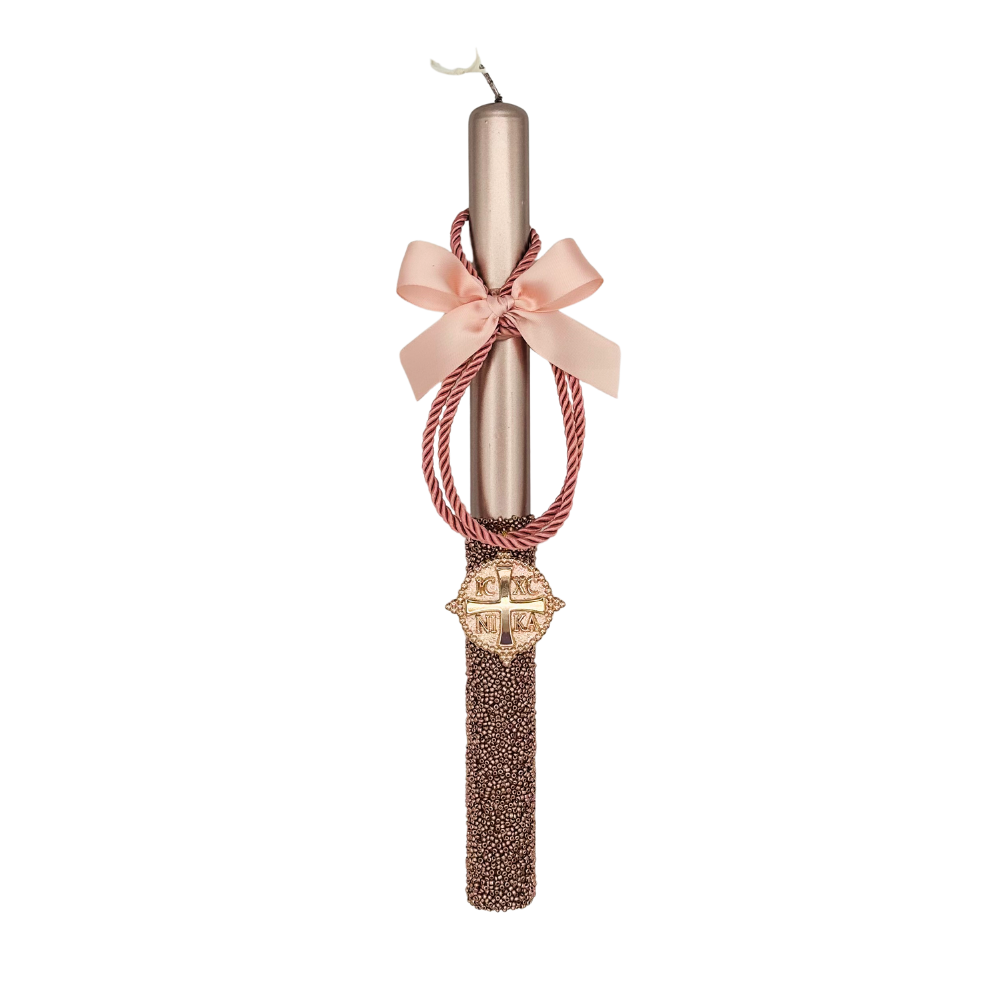 Lambada Easter Greek Candles Handmade Beaded Rose Gold Lambada with Rose Gold Kostandinato Charm